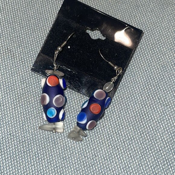 2 Pairs Of Hook Glass Bead Dangle Earrings - Picture 3 of 4